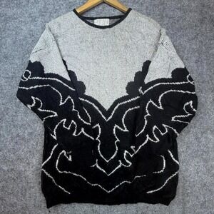 Vintage Joyce Sweater XL Silver Black Metallic Holiday Avant Garde Art Deco
